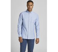 Langarmhemd JACK & JONES "BROOK OXFORD", Herren, Gr. M, N-Gr, blau (hellblau), Web, Obermaterial: 96% Baumwolle, 4% Elasthan, gemustert, slim fit, 1-Knopf-Manschette, Hemden Langarmhemd, mit Button-Do