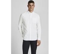 Langarmhemd JACK & JONES "BROOK OXFORD", Herren, Gr. M, N-Gr, weiß, Web, Obermaterial: 96% Baumwolle, 4% Elasthan, gemustert, slim fit, 1-Knopf-Manschette, Hemden, mit Button-Down Kragen (84547308-M)