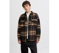 Langarmhemd JACK & JONES "JJEBRADLEY OLLIE OVERSHIRT LS NOOS", Damen, Gr. XXL, N-Gr, braun (monks robe), Web, Obermaterial: 70% Polyester, 20% Polyacryl, 8% Nylon, 2% Viskose, gemustert, loose fit Po-