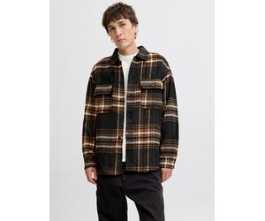 Langarmhemd JACK & JONES "JJEBRADLEY OLLIE OVERSHIRT LS NOOS", Herren, Gr. M, N-Gr, braun (monks robe), Web, Obermaterial: 70% Polyester, 20% Polyacryl, 8% Nylon, 2% Viskose, gemustert, loose fit Po-b