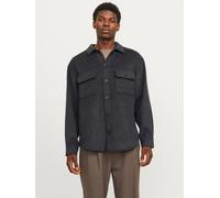 Langarmhemd JACK & JONES "JJEBRADLEY OLLIE OVERSHIRT LS NOOS", Herren, Gr. M, N-Gr, schwarz, Web, Obermaterial: 70% Polyester, 21% Polyacryl, 6% Polyamid, 2% Viskose, 1% Wolle, unifarben, loose fit Po