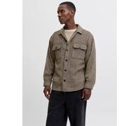 Langarmhemd JACK & JONES "JJEBRADLEY OLLIE OVERSHIRT LS NOOS", Herren, Gr. S, N-Gr, delicioso, Web, Obermaterial: 70% Polyester, 20% Polyacryl, 8% Nylon, 2% Viskose, gemustert, loose fit Po-bedeckend,