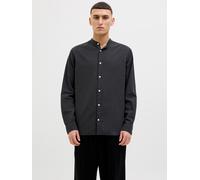 Langarmhemd JACK & JONES "JJEBREEZE BAND SHIRT LS SN", Damen, Gr. XS, N-Gr, schwarz, Web, Obermaterial: 70% Baumwolle, 30% Leinen, unifarben, slim fit taillenbedeckt, ohne Ausschnitt, Manschette, Hemd