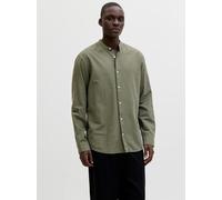 Langarmhemd JACK & JONES "JJEBREEZE LINEN BLEND BAND SHIRT L/S SN", Herren, Gr. S, N-Gr, dusty olive, Web, Obermaterial: 70% Baumwolle, 30% Leinen, unifarben, Hemden, mit Stehkragen (54233252-S) dusty