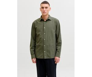 Langarmhemd JACK & JONES "JJEBREEZE LINEN BLEND SHIRT L/S SN", Herren, Gr. L, N-Gr, dusty olive, Web, Obermaterial: 70% Baumwolle, 30% Leinen, unifarben, Hemden, mit Knopfleiste (14652062-L) dusty oli