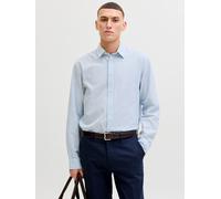 Langarmhemd JACK & JONES "JJEBREEZE LINEN BLEND SHIRT L/S SN", Herren, Gr. M, N-Gr, blau (celestial blau), Web, Obermaterial: 70% Baumwolle, 30% Leinen, unifarben, Hemden, mit Knopfleiste (97276921-M)