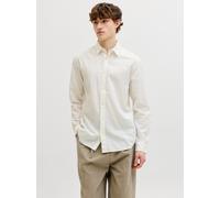 Langarmhemd JACK & JONES "JJEBREEZE LINEN BLEND SHIRT L/S SN", Herren, Gr. M, N-Gr, weiß, Web, Obermaterial: 70% Baumwolle, 30% Leinen, unifarben, Hemden, mit Knopfleiste (95383668-M) weiß