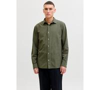 Langarmhemd JACK & JONES "JJEBREEZE LINEN BLEND SHIRT L/S SN", Herren, Gr. XXL, N-Gr, dusty olive, Web, Obermaterial: 70% Baumwolle, 30% Leinen, unifarben, Hemden, mit Knopfleiste (14652062-XXL) dusty
