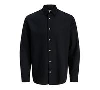 Langarmhemd JACK & JONES "JJEBREEZE LINEN BLEND SHIRT L/S SN", Herren, Gr. XXL, N-Gr, schwarz, Web, Obermaterial: 70% Baumwolle, 30% Leinen, unifarben, Hemden Langarmhemd, mit Knopfleiste (44299417-XX