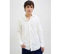 Langarmhemd JACK & JONES "JJEBREEZE SHIRT LS SN", Damen, Gr. M, N-Gr, weiß, Web, Obermaterial: 70% Baumwolle, 30% Leinen, unifarben, slim fit taillenbedeckt, ohne Ausschnitt, Manschette, Hemden Langar