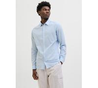 Langarmhemd JACK & JONES "JJEBREEZE SHIRT LS SN", Damen, Gr. XS, N-Gr, blau (chambray blau), Web, Obermaterial: 70% Baumwolle, 30% Leinen, unifarben, slim fit taillenbedeckt, ohne Ausschnitt, Manschet