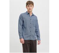 Langarmhemd JACK & JONES "JJECLASSIC MELANGE SHIRT L/S NOOS", Damen, Gr. S, N-Gr, blau (faded denim), Web, Obermaterial: 100% Baumwolle, comfort fit, Hemden Langarmhemd (34027268-S)