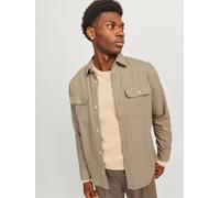 Langarmhemd JACK & JONES "JJEDARREN OVERSHIRT LS NOOS", Herren, Gr. S, N-Gr, beige (crockery fit:solid), Twill, Obermaterial: 60% Baumwolle, 40% Polyester, unifarben, comfort fit, 2-Knopf-Manschette,