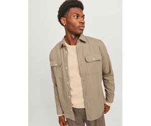 Langarmhemd JACK & JONES "JJEDARREN OVERSHIRT LS NOOS", Herren, Gr. S, N-Gr, beige (crockery fit:solid), Twill, Obermaterial: 60% Baumwolle, 40% Polyester, unifarben, comfort fit, 2-Knopf-Manschette,