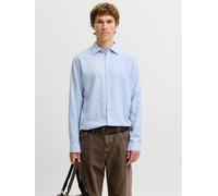 Langarmhemd JACK & JONES "JJEFIELD MELANGE SHIRT LS SN", Herren, Gr. L, N-Gr, blau (chambray blau), Web, Obermaterial: 100% Baumwolle, meliert, unifarben, regular fit normal, ohne Ausschnitt, Ärmel mi