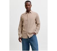 Langarmhemd JACK & JONES "JJEFIELD MELANGE SHIRT LS SN", Herren, Gr. M, N-Gr, beige (oatmeal), Web, Obermaterial: 100% Baumwolle, meliert, unifarben, regular fit normal, ohne Ausschnitt, Ärmel mit Ärm
