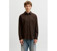 Langarmhemd JACK & JONES "JJEFIELD MELANGE SHIRT LS SN", Herren, Gr. M, N-Gr, braun (mulch), Web, Obermaterial: 100% Baumwolle, meliert, unifarben, regular fit normal, ohne Ausschnitt, Ärmel mit Ärmel