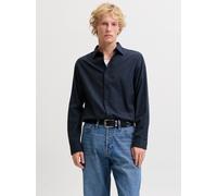 Langarmhemd JACK & JONES "JJEFIELD MELANGE SHIRT LS SN", Herren, Gr. S, N-Gr, schwarz (navy blazer), Web, Obermaterial: 100% Baumwolle, meliert, unifarben, regular fit normal, ohne Ausschnitt, Ärmel m