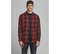 Langarmhemd JACK & JONES "JJEGINGHAM TWILL SHIRT L/S NOOS", Herren, Gr. S, N-Gr, rot (rot, schwarz), Web, Obermaterial: 100% Baumwolle, kariert, slim fit, Rundhals, Hemden (72416228-S) rot, schwarz