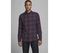 Langarmhemd JACK & JONES "JJEGINGHAM TWILL SHIRT L/S NOOS", Herren, Gr. XL, N-Gr, bunt (bordeaux, navy), Web, Obermaterial: 100% Baumwolle, kariert, slim fit, Rundhals, Hemden (22152716-XL) bordeaux,