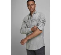 Langarmhemd JACK & JONES "JJESHERIDAN SHIRT L/S NOOS", Herren, Gr. M, N-Gr, blau (light grau denim), Web, Obermaterial: 100% Baumwolle, slim fit, Hemden, mit angesetzter Brusttasche (29001302-M) light