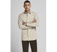 Langarmhemd JACK & JONES "JJESHERIDAN SHIRT L/S NOOS", Herren, Gr. XL, N-Gr, beige, Web, Obermaterial: 100% Baumwolle, slim fit, Hemden, mit angesetzter Brusttasche (25491063-XL) beige