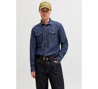 Langarmhemd JACK & JONES "JJESHERIDAN SHIRT L/S NOOS", Herren, Gr. XL, N-Gr, blau (schwarz denim fit:regular), Web, Obermaterial: 100% Baumwolle, unifarben, slim fit, Hemden, mit angesetzter Brusttasc
