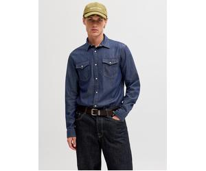 Langarmhemd JACK & JONES "JJESHERIDAN SHIRT L/S NOOS", Herren, Gr. XXL, N-Gr, blau (schwarz denim fit:regular), Web, Obermaterial: 100% Baumwolle, unifarben, slim fit, Hemden, mit angesetzter Brusttas