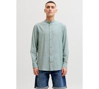 Langarmhemd JACK & JONES "JJESUMMER LINEN BLEND BAND SHIRT L/S SN", Herren, Gr. M, N-Gr, granite grün, Web, Obermaterial: 70% Baumwolle, 30% Leinen, unifarben, regular fit normal, 1-Knopf-Manschette,
