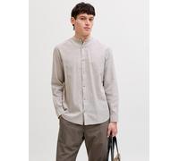 Langarmhemd JACK & JONES "JJESUMMER LINEN BLEND BAND SHIRT L/S SN", Herren, Gr. XL, N-Gr, string, Web, Obermaterial: 70% Baumwolle, 30% Leinen, unifarben, regular fit normal, 1-Knopf-Manschette, Hemde