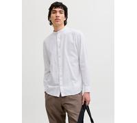 Langarmhemd JACK & JONES "JJESUMMER LINEN BLEND BAND SHIRT L/S SN", Herren, Gr. XL, N-Gr, weiß, Web, Obermaterial: 70% Baumwolle, 30% Leinen, unifarben, regular fit normal, 1-Knopf-Manschette, Hemden,
