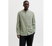 Langarmhemd JACK & JONES "JJESUMMER LINEN BLEND BAND SHIRT L/S SN", Herren, Gr. XXL, N-Gr, new sage, Web, Obermaterial: 70% Baumwolle, 30% Leinen, unifarben, regular fit normal, 1-Knopf-Manschette, He