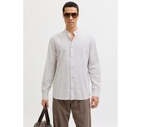 Langarmhemd JACK & JONES "JJESUMMER LINEN BLEND BAND SHIRT L/S SN", Herren, Gr. XXL, N-Gr, weiß (crockery stripes:stripes), Web, Obermaterial: 70% Baumwolle, 30% Leinen, gestreift, regular fit normal,