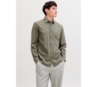 Langarmhemd JACK & JONES "JJESUMMER LINEN BLEND SHIRT L/S SN", Herren, Gr. M, N-Gr, dusty olive, Web, Obermaterial: 70% Baumwolle, 30% Leinen, unifarben, normal normal, Hemden, Baumwollmischung, regul