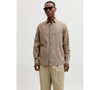 Langarmhemd JACK & JONES "JJESUMMER LINEN BLEND SHIRT L/S SN", Herren, Gr. S, N-Gr, falcon, Web, Obermaterial: 70% Baumwolle, 30% Leinen, unifarben, normal normal, Hemden, Baumwollmischung, regular fi