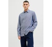 Langarmhemd JACK & JONES "JJESUMMER SHIRT LS SN", Herren, Gr. M, N-Gr, blau (faded denim), Web, Obermaterial: 83% Baumwolle, 17% Leinen, unifarben, comfort fit taillenbedeckt, ohne Ausschnitt, Mansche