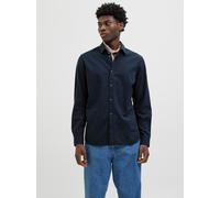 Langarmhemd JACK & JONES "JJESUMMER SHIRT LS SN", Herren, Gr. S, N-Gr, blau (navy blazer), Web, Obermaterial: 83% Baumwolle, 17% Leinen, unifarben, comfort fit taillenbedeckt, ohne Ausschnitt, Mansche