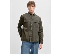 Langarmhemd JACK & JONES "JJETRAVIS SHIRT LS NOOS", Herren, Gr. XXL, N-Gr, grün (dusty olive), Web, Obermaterial: 100% Baumwolle, unifarben, comfort fit taillenbedeckt, ohne Ausschnitt, Manschette, He