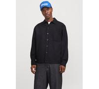 Langarmhemd JACK & JONES "JJEURBAN EDGE OVERSHIRT LS SN", Herren, Gr. L, N-Gr, schwarz, Web, Obermaterial: 80% Baumwolle, 20% Leinen, unifarben, weit taillenbedeckt, ohne Ausschnitt, Manschette, Hemde