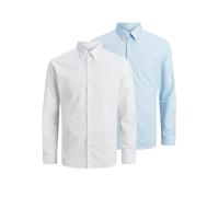 Langarmhemd JACK & JONES "JJJOE SHIRT LS 2 PACK MP", Herren, Gr. XL, primary_ausgabeGroessentyp, cashmere blau pack:, weiß, Web, Obermaterial: 65% Polyester, 35% Baumwolle, unifarben, Modisch, slim fi