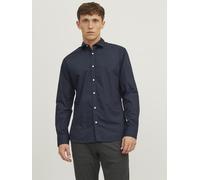 Langarmhemd JACK & JONES "JJJOE SHIRT LS PLAIN", Herren, Gr. L, N-Gr, blau (navy blazer), Web, Obermaterial: 65% Polyester, 35% Baumwolle, unifarben, slim fit normal, ohne Ausschnitt, Ärmel mit Ärmels