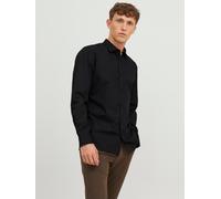 Langarmhemd JACK & JONES "JJJOE SHIRT LS PLAIN", Herren, Gr. L, N-Gr, schwarz, Web, Obermaterial: 65% Polyester, 35% Baumwolle, unifarben, slim fit normal, 2-Knopf-Manschette, Hemden (77452700-L) schw