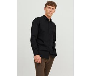 Langarmhemd JACK & JONES "JJJOE SHIRT LS PLAIN", Herren, Gr. L, N-Gr, schwarz, Web, Obermaterial: 65% Polyester, 35% Baumwolle, unifarben, slim fit normal, ohne Ausschnitt, Ärmel mit Ärmelschlitz 2-Kn