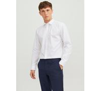 Langarmhemd JACK & JONES "JJJOE SHIRT LS PLAIN", Herren, Gr. L, N-Gr, weiß, Web, Obermaterial: 65% Polyester, 35% Baumwolle, unifarben, slim fit normal, ohne Ausschnitt, Ärmel mit Ärmelschlitz 2-Knopf
