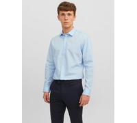 Langarmhemd JACK & JONES "JJJOE SHIRT LS PLAIN", Herren, Gr. M, N-Gr, blau (cashmere blau), Web, Obermaterial: 65% Polyester, 35% Baumwolle, unifarben, slim fit normal, ohne Ausschnitt, Ärmel mit Ärme