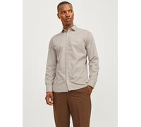 Langarmhemd JACK & JONES "JJJOE SHIRT LS PLAIN", Herren, Gr. M, N-Gr, pure cashmere, Web, Obermaterial: 65% Polyester, 35% Baumwolle, unifarben, slim fit normal, 2-Knopf-Manschette, Hemden (90984843-M