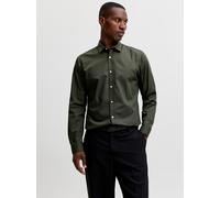 Langarmhemd JACK & JONES "JJJOE SHIRT LS PLAIN", Herren, Gr. XXL, N-Gr, grün (forest night fit:, slim), Web, Obermaterial: 65% Polyester, 35% Baumwolle, unifarben, slim fit normal, ohne Ausschnitt, Är