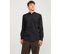 Langarmhemd JACK & JONES "JJJOE SHIRT LS PLAIN MAO", Herren, Gr. XS, N-Gr, schwarz, Web, Obermaterial: 65% Polyester, 35% Baumwolle, unifarben, slim fit hüftlang, Hemden Langarmhemd (32305260-XS)