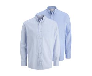 Langarmhemd JACK & JONES "JJOXFORD DETAIL SHIRT LS 2 PACK MP", Herren, Gr. S, N-Gr, blau (cashmere blau pack:with infinity stripes), Web, Obermaterial: 100% Baumwolle, gestreift, relaxed fit normal, H