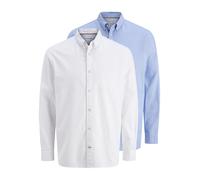 Langarmhemd JACK & JONES "JJOXFORD DETAIL SHIRT LS 2 PACK MP", Herren, Gr. XL, N-Gr, weiß (cashmere blau pack:with weiß), Web, Obermaterial: 100% Baumwolle, unifarben, relaxed fit normal, Hemden (3228